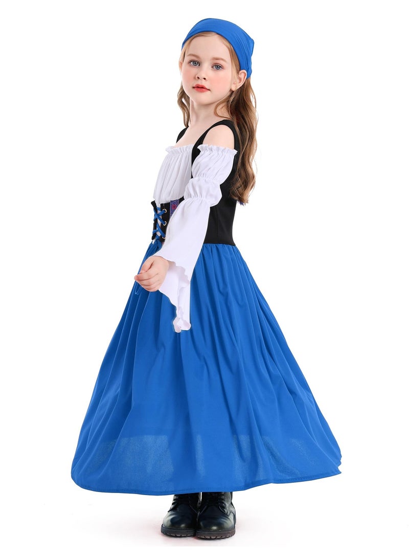 NIBEMINENT Renaissance Medieval Princess Costume Dress for Girls | Victorian Bell Sleeve Off-Shoulder Gown with Headband | Fancy Dress-Up for Halloween, Cosplay, Themed Parties (Ages 4-16 Years) - Image 3